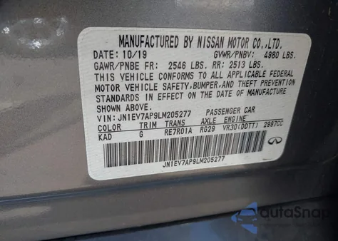 2020 Infiniti Q50 Luxe из США, поврежденный, VIN JN1EV7AP9LM205277